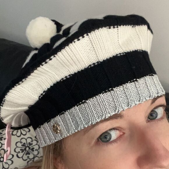 NWT Kate Spade stripes pompom beret